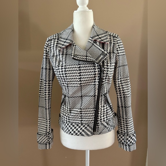 White House Black House Black, White, and Red Plaid Moto Jacket, Size 6 - Picture 2 of 14